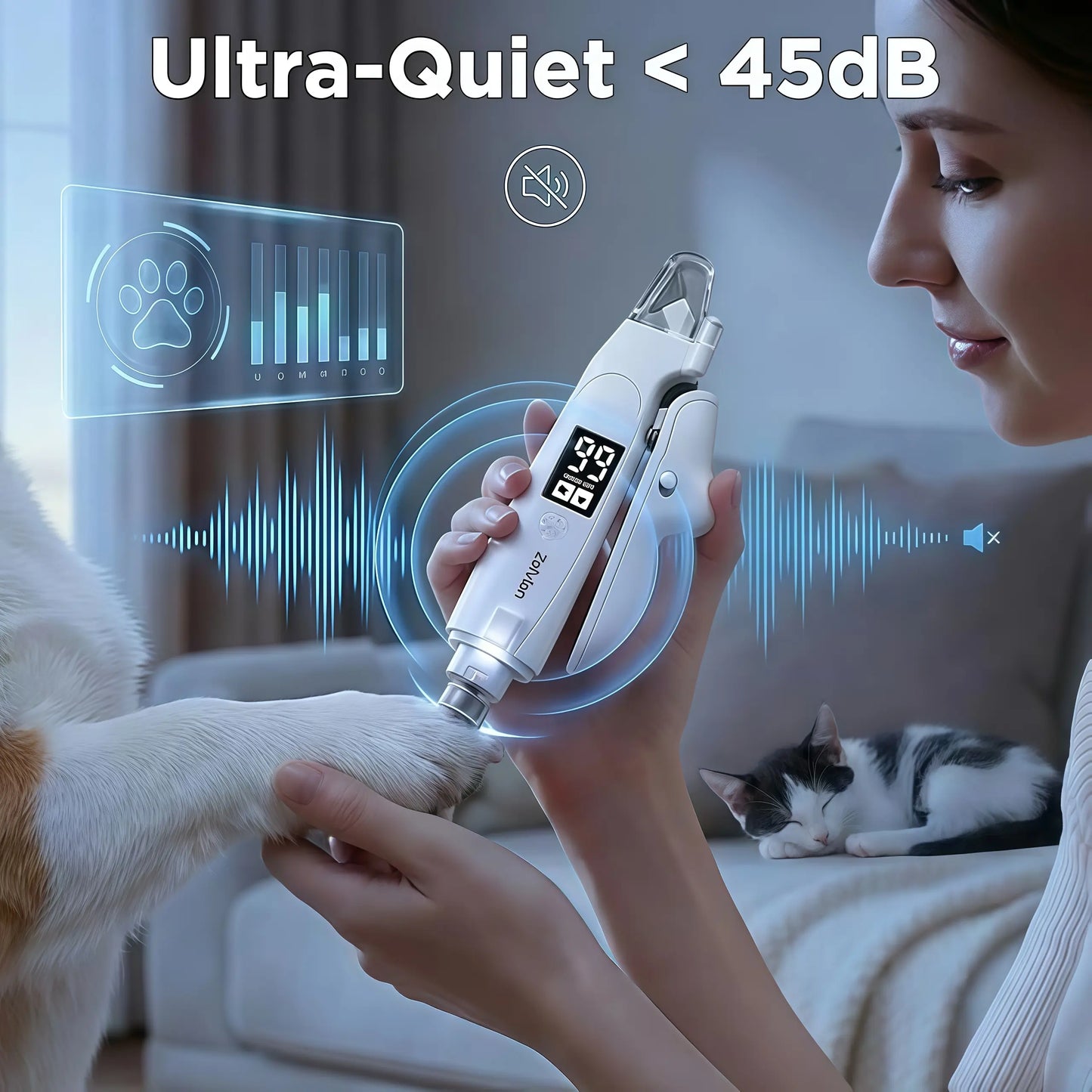 2-In-1 Dog & Cat Nail Clipper and Grinder with LED Light, Low-Noise Electric Pet Nail Trimmer, Safety Lock & Nail Catcher, USB-C Rechargeable, 3 Grinding Ports for Cats & Small to Medium Dogs Grooming Product