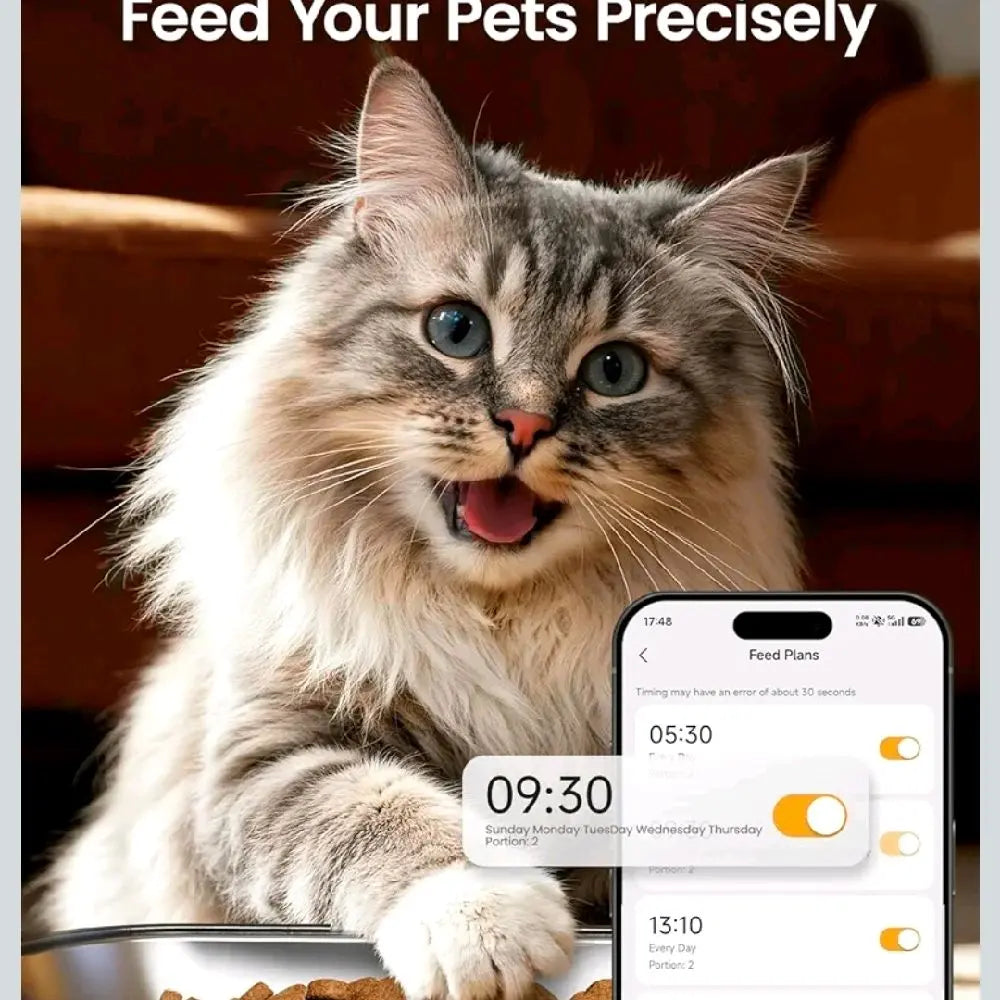 Oneisall 5L/20 Cups Automatic Cat Feeder with 5G Wifi & APP Control, PFD-002 PRO Double Bowl Cat Food Dispenser with 1 Desiccant Bag, Timed Automatic Pet Feeder for 2 Cats/2 Small Dogs - Black