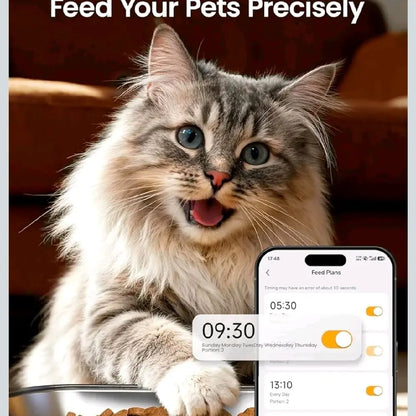 Oneisall 5L/20 Cups Automatic Cat Feeder with 5G Wifi & APP Control, PFD-002 PRO Double Bowl Cat Food Dispenser with 1 Desiccant Bag, Timed Automatic Pet Feeder for 2 Cats/2 Small Dogs - Black