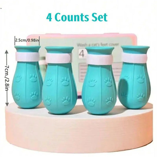 Cat Bathing Shoes – 4 Pairs per Box, Silicone Pet Paw Protectors Grooming Essentials for Dogs and Cats — Protects Paws during Baths, Prevents Scratching, Safe and Reliable.