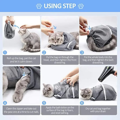 Third Generation Upgrade Cat Bath Bag, Pet Grooming Tool, Secure Dog & Cat Bathing Bag, Nail Trimming, Beauty, Medication Administration