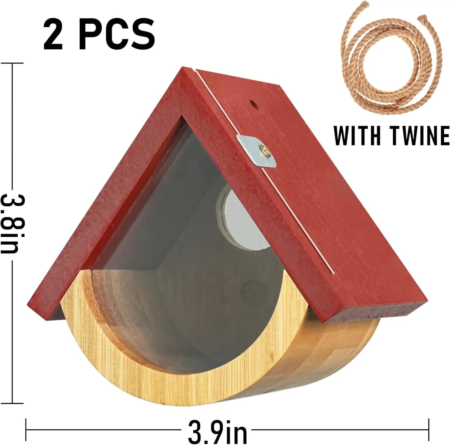 2 Pack Hummingbird House, Window View Wooden Bird Houses for outside Hummingbird Houses for Nesting, Hanging Chickadee House for Indoor Outdoor with Hemp Ropes