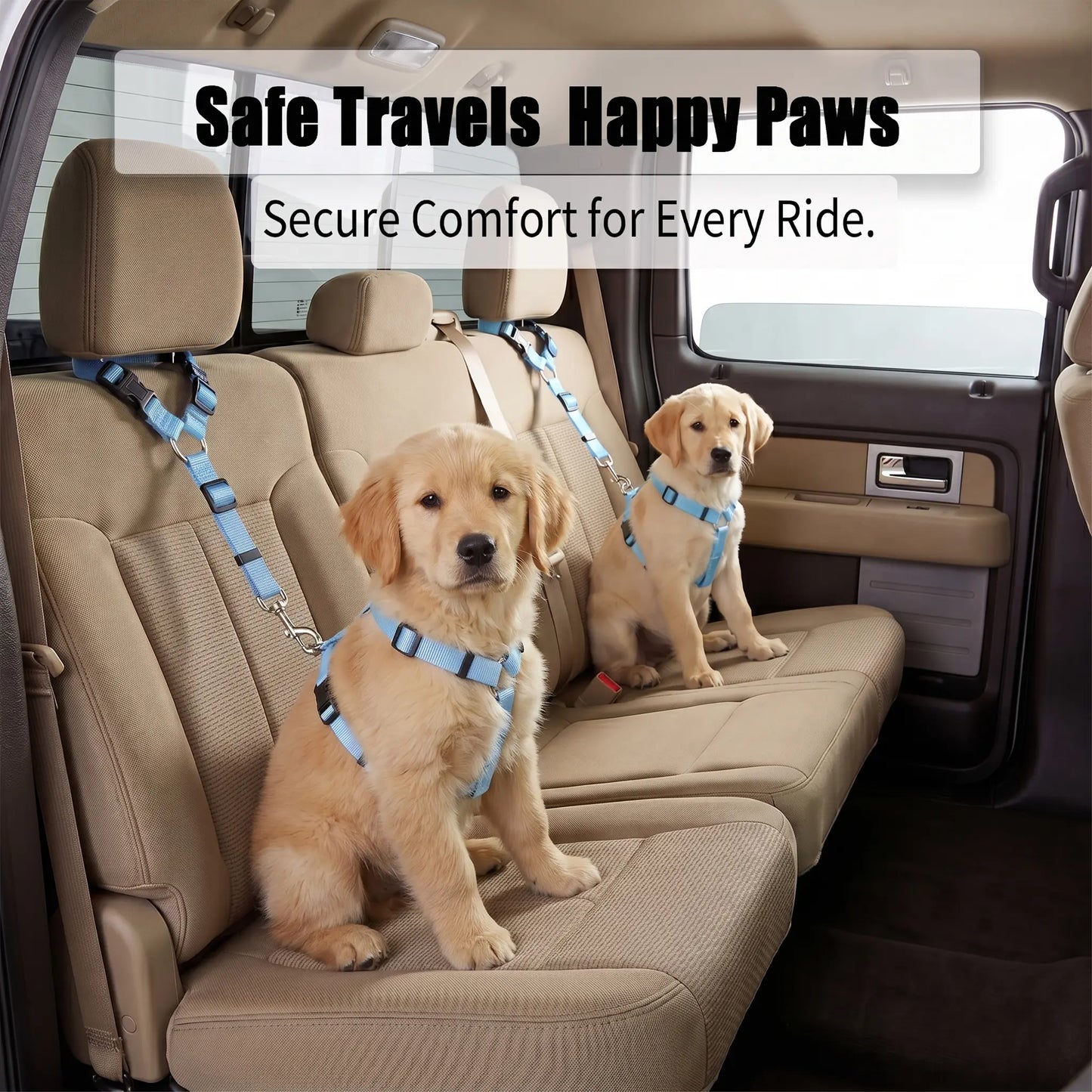 Dog Car Safety Harness Straps Sky Blue, Length Adjustable Pet Safety Leash for Suvs Cars Trucks, Universal Fit Pet Travel Accessory Dual LED Retractable Bite Resistant Inflatable Balls Set Chew Outdoor Interactive Bungee Toy