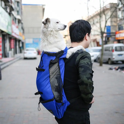Pet Dog Double-Shoulder Carrier Backpack, Portable Polyester Animal Carrier Travel Bag for Dogs, Available in Red Blue Gray Black, S M L XL Sizes (80 Capacity)