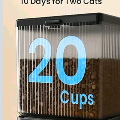 Oneisall 5L/20 Cups Automatic Cat Feeder with 5G Wifi & APP Control, PFD-002 PRO Double Bowl Cat Food Dispenser with 1 Desiccant Bag, Timed Automatic Pet Feeder for 2 Cats/2 Small Dogs - Black