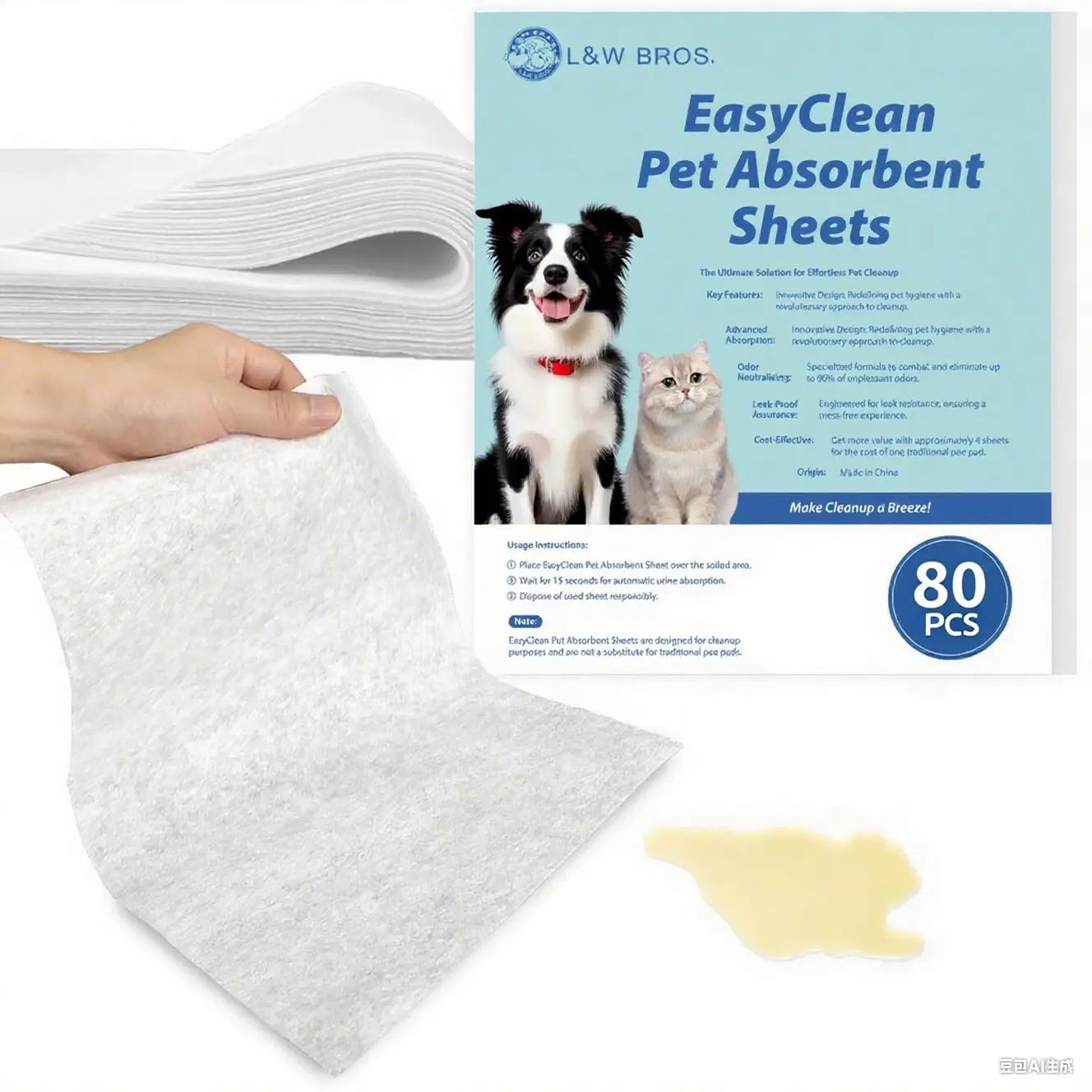 Pet Quick Absorbent Sheets, New Style Dog Pee Pad, 12"X10" for Urine and Pet Stain & Odor Remover