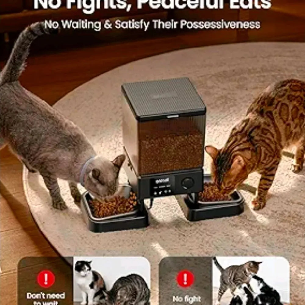 Oneisall 5L/20 Cups Automatic Cat Feeder with 5G Wifi & APP Control, PFD-002 PRO Double Bowl Cat Food Dispenser with 1 Desiccant Bag, Timed Automatic Pet Feeder for 2 Cats/2 Small Dogs - Black