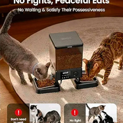 Oneisall 5L/20 Cups Automatic Cat Feeder with 5G Wifi & APP Control, PFD-002 PRO Double Bowl Cat Food Dispenser with 1 Desiccant Bag, Timed Automatic Pet Feeder for 2 Cats/2 Small Dogs - Black
