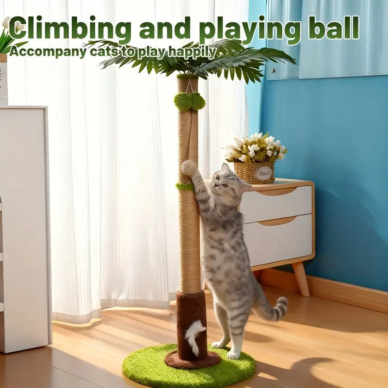 【Summervibes】2026 New Cat Scratching Post 36.22” Palm Tree Sisal Cat Tree Tower with Interactive Toys Stable Base Multi-Level Climber for Indoor Cats Small Space Use Cat Stuff for Indoor