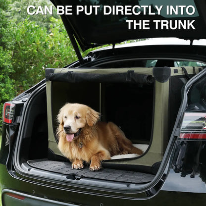 Collapsible Travel Dog Crate, Portable Soft Dog Kennel for Medium Large Dogs up to 60 Lbs, 4-Door Foldable Travel Crate with Durable Mesh & Storage Bag Green/Black/Grey