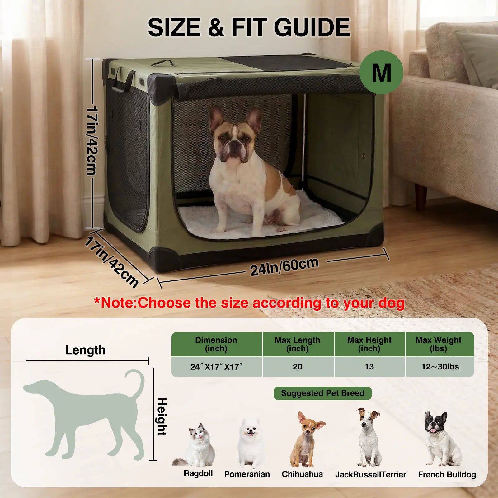 Collapsible Travel Dog Crate, Portable Soft Dog Kennel for Medium Large Dogs up to 60 Lbs, 4-Door Foldable Travel Crate with Durable Mesh & Storage Bag Green/Black/Grey