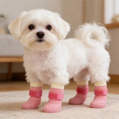 All-Season Pet Shoes Waterproof Socks, Dog Rain Boots Anti-Slip Durable, Outdoor Sports Puppy Foot Covers, Soft Sole Wear-Resistant, 4 Pairs
