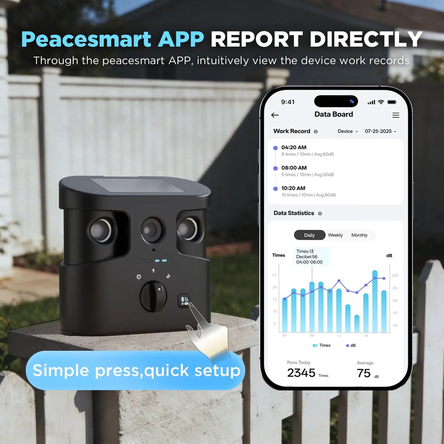 180° Solar Dog Barking Control Device-Outdoor anti Barking Device for All Dog Breeds, Humane No-Bark Trainer, IPX4 Waterproof, Ultrasonic Dog Barking Deterrent with APP Data Report, Dual Speakers & Adjustable Frequency, Dog Accessories