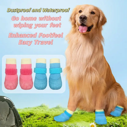 All-Season Pet Shoes Waterproof Socks, Dog Rain Boots Anti-Slip Durable, Outdoor Sports Puppy Foot Covers, Soft Sole Wear-Resistant, 4 Pairs