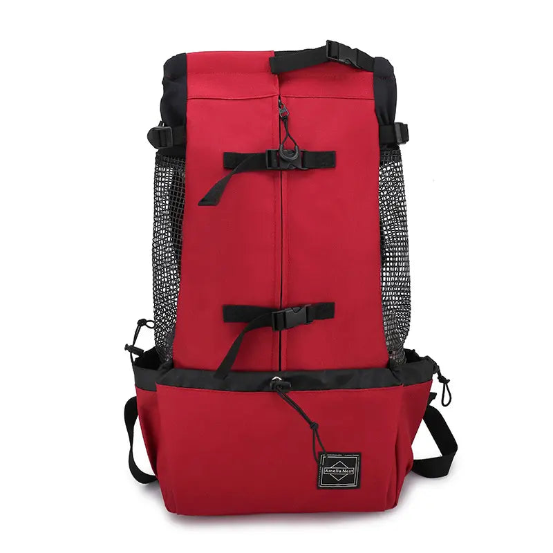 Pet Dog Double-Shoulder Carrier Backpack, Portable Polyester Animal Carrier Travel Bag for Dogs, Available in Red Blue Gray Black, S M L XL Sizes (80 Capacity)