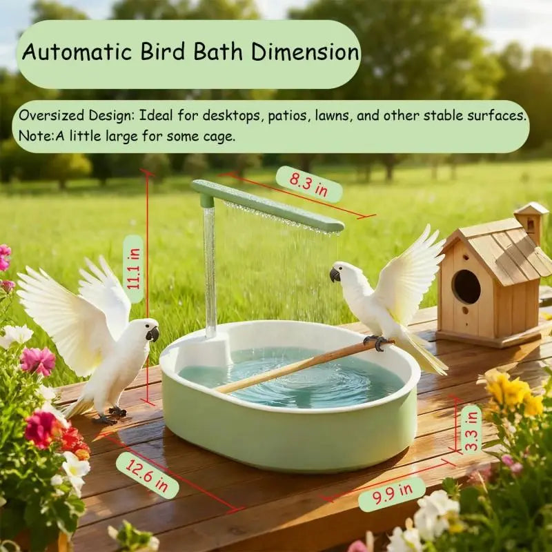 Automatic Bird Bath with Pump - Circulating Fountain, Large Grooming Shower for Small Pet Birds (Parakeets, Conures)