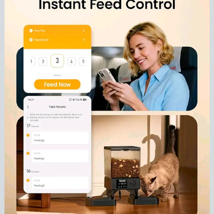 Oneisall 5L/20 Cups Automatic Cat Feeder with 5G Wifi & APP Control, PFD-002 PRO Double Bowl Cat Food Dispenser with 1 Desiccant Bag, Timed Automatic Pet Feeder for 2 Cats/2 Small Dogs - Black