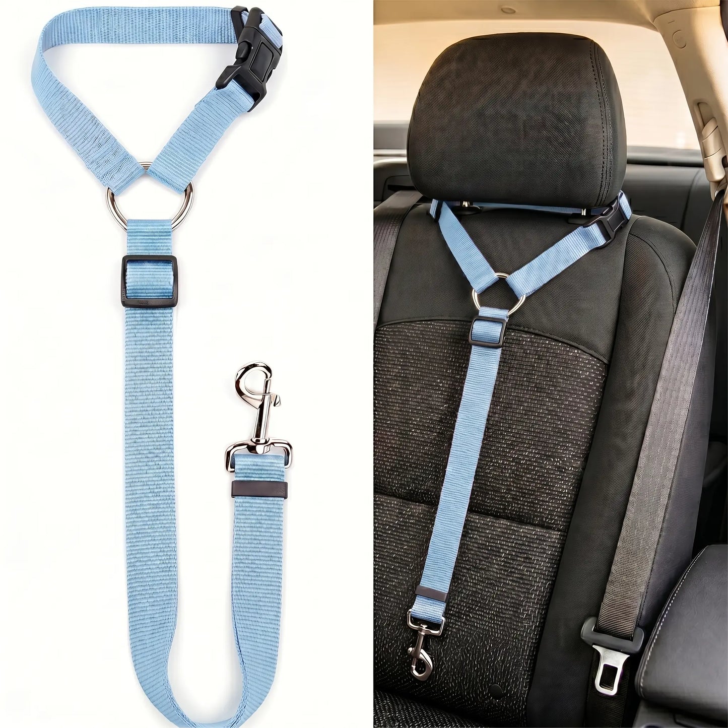 Dog Car Safety Harness Straps Sky Blue, Length Adjustable Pet Safety Leash for Suvs Cars Trucks, Universal Fit Pet Travel Accessory Dual LED Retractable Bite Resistant Inflatable Balls Set Chew Outdoor Interactive Bungee Toy
