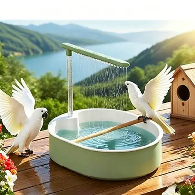 Automatic Bird Bath with Pump - Circulating Fountain, Large Grooming Shower for Small Pet Birds (Parakeets, Conures)